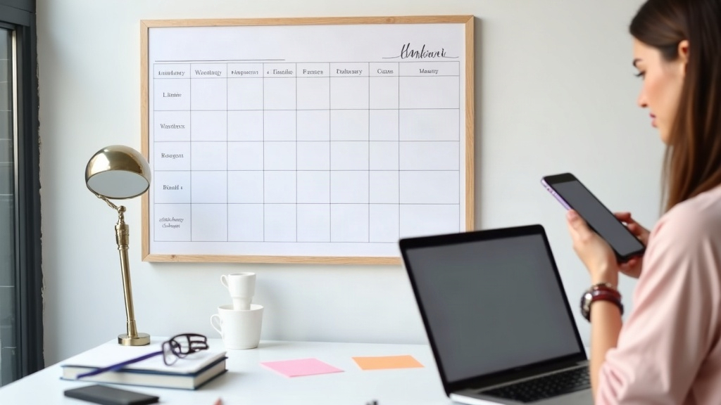 Tableau blanc avec planning éditorial montrant meilleurs horaires 6–9h 11–13h 19–21h et répartition formats