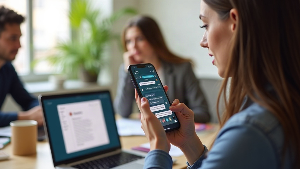 Smartphone showing a chatbot answering a frequently asked question, illustrating automated social media replies